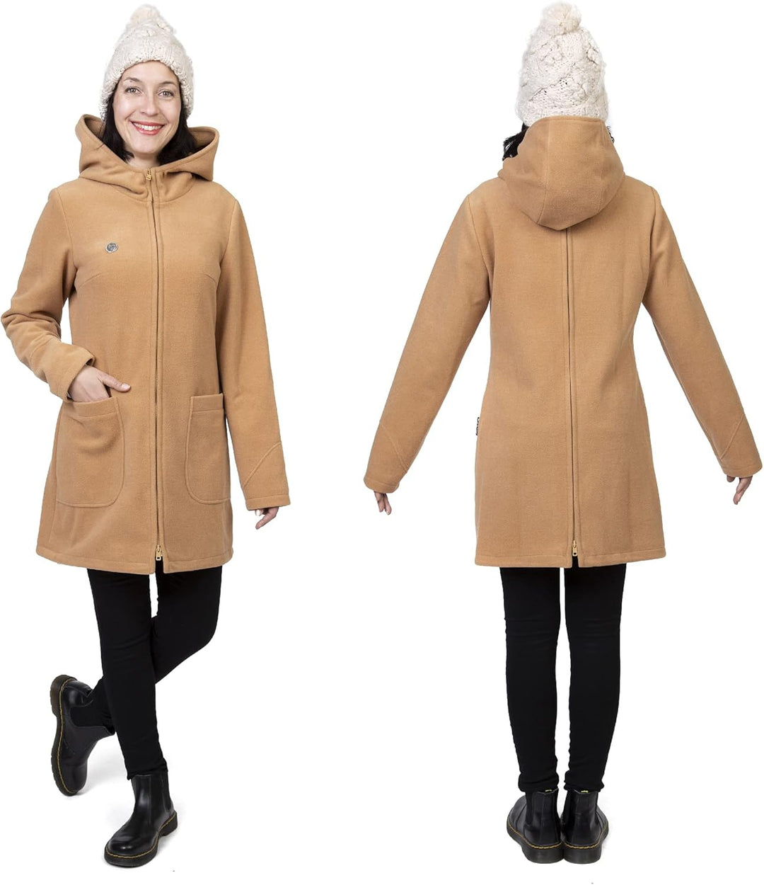 Viva la Mama - schicker Umstands- und Tragemantel für den Winter - VALENTIN S beige - vorn und hinte