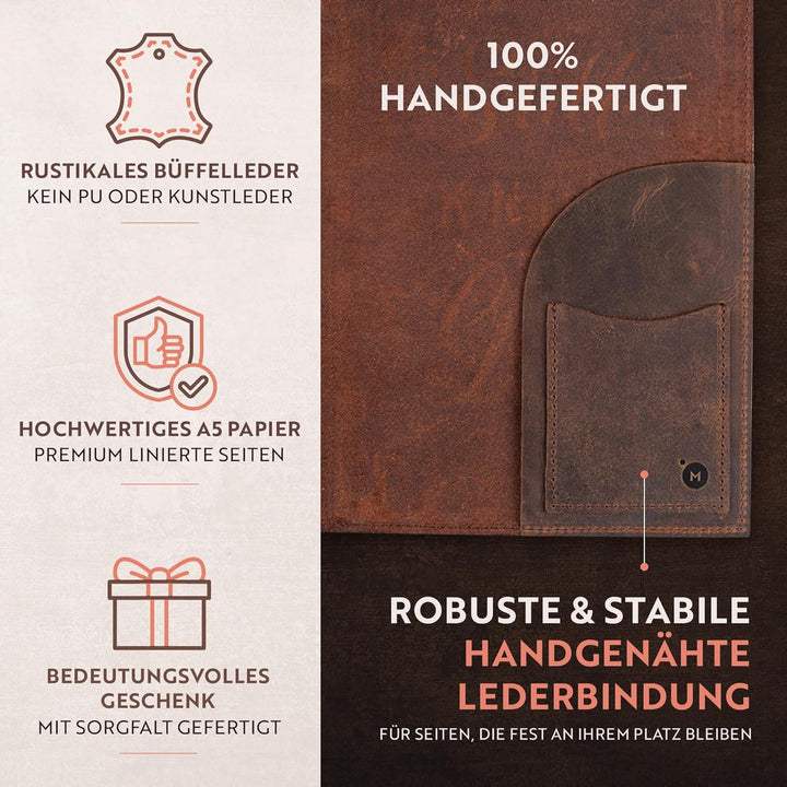 moonster Ledernotizbuch A5 Nachfüllbar – Notizbuch A5 Leder Damen mit Eingeprägtem Bibelvers Psalm 4