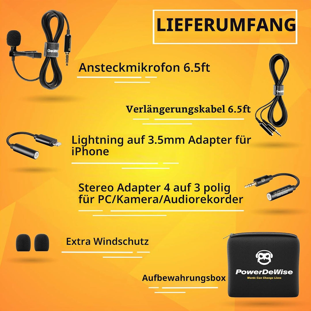 Professionelles Lavalier-Mikrofon mit Adapter, kompatibel mit iPhone – Ansteckmikrofon für iPhone 5