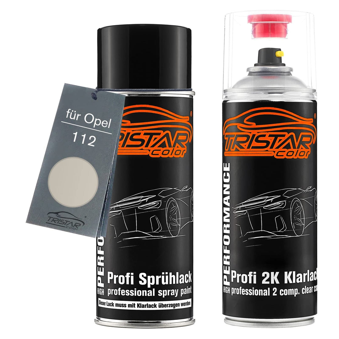 TRISTARcolor Autolack 2K Spraydosen Set für Opel 112 Platin Metallic/Platinum Metallic Basislack 2 K