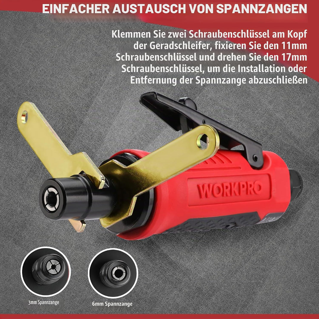 WORKPRO Druckluft-Stabschleifer gerade Ausführung Druckluftschleifer 1/4" (6,3mm) Multifunktionswerk