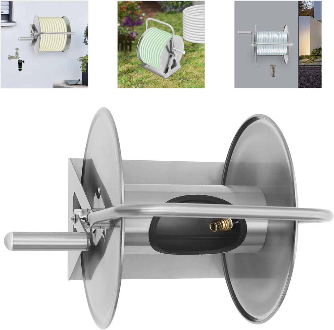 Schlauchtrommel Edelstahl 430 | Schlauchaufroller Gartenschlauch mit Griff &amp; wasserschlauch trommel|