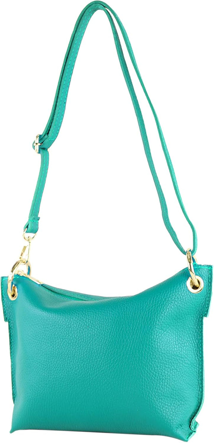 modamoda de T243 Damen Leder Umhängetasche Schultertasche handmade in Italy Türkisblau, Türkisblau