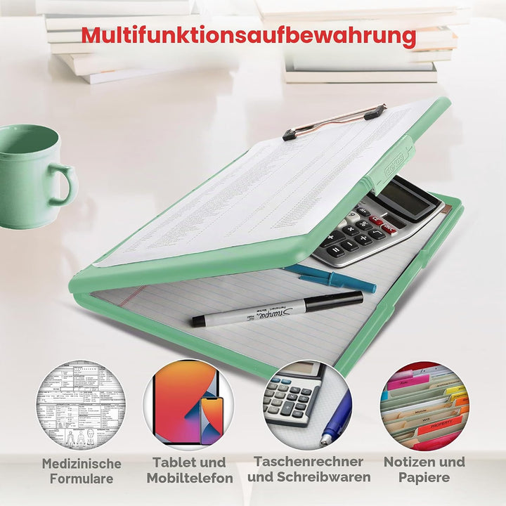 Dexas Slimcase 2 Klemmbrett mit seitlicher Ã–ffnung, 31,8 x 24,1 cm, Meeresschaumgrün mit roségolden