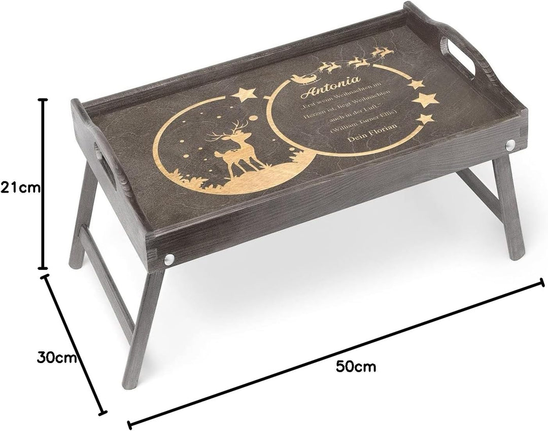 Maverton Betttablett mit Gravur - personalisiert - Sofatisch mit Griffen - klappbar - erhöhter Rand