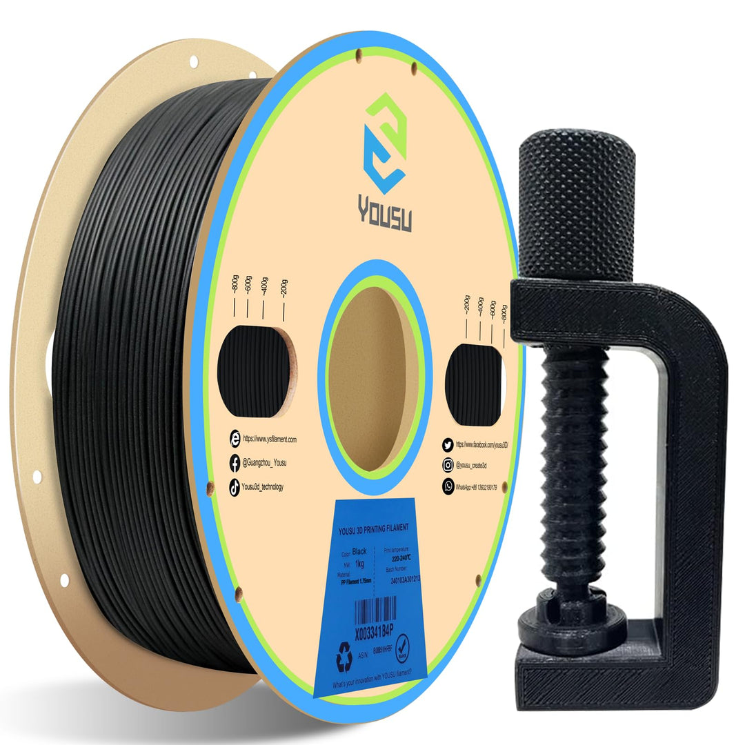 YOUSU Polypropylene PP Filament 1.75mm (± 0.03) for 3D Printer Included Build Sheet, Semi-Flexible U