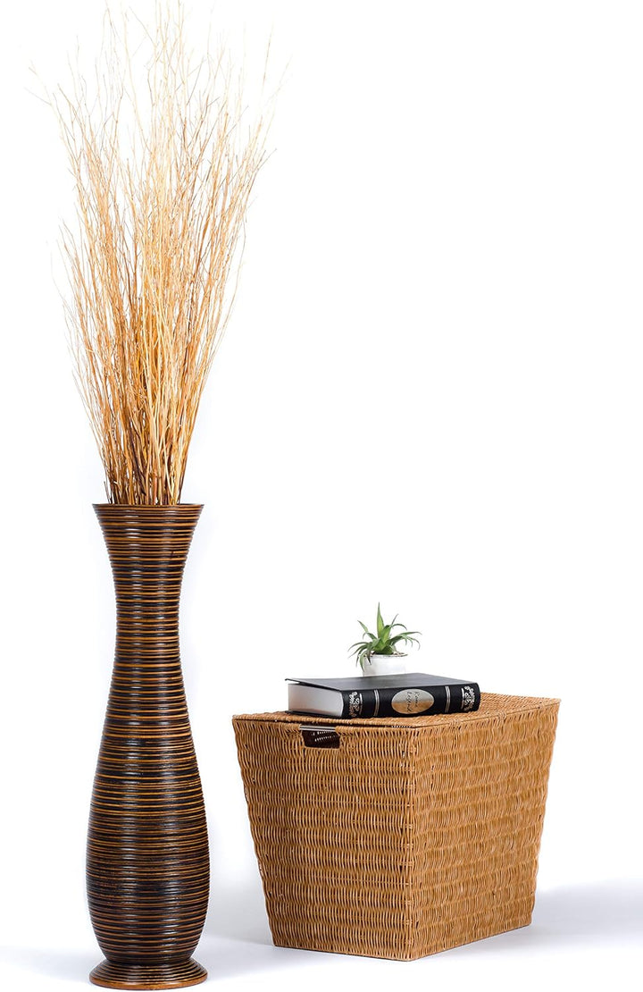 Leewadee Grosse Bodenvase für Dekozweige hohe Standvase Design Holzvase, Holz, 70 cm, Braun 70 cm Br