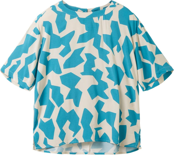TOM TAILOR Damen T-Shirt Bluse 36 32146 - Petrol Big Abstract Design, 36 32146 - Petrol Big Abstract