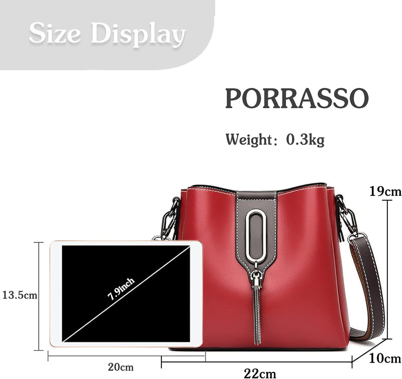 PORRASSO Damen Handtasche Mode Beuteltasche Umhängetasche Henkeltasche Hobo Taschen Leder Wasserdich