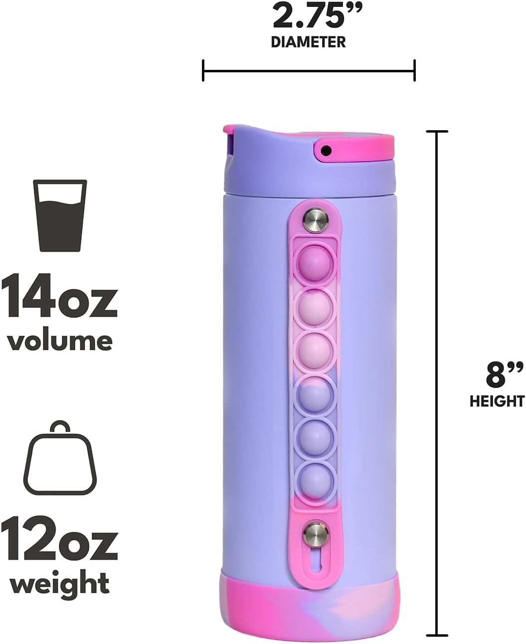 Elemental Iconic Isolierflasche Edelstahl Trinkflasche 414ml | Dreifachwandig mit Strohhalm, Sport-D