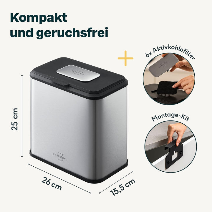 SILBERTHAL Biomülleimer Küche 4L – Edelstahl – Mit Deckel – Geruchsarmer Komposteimer für die Küche