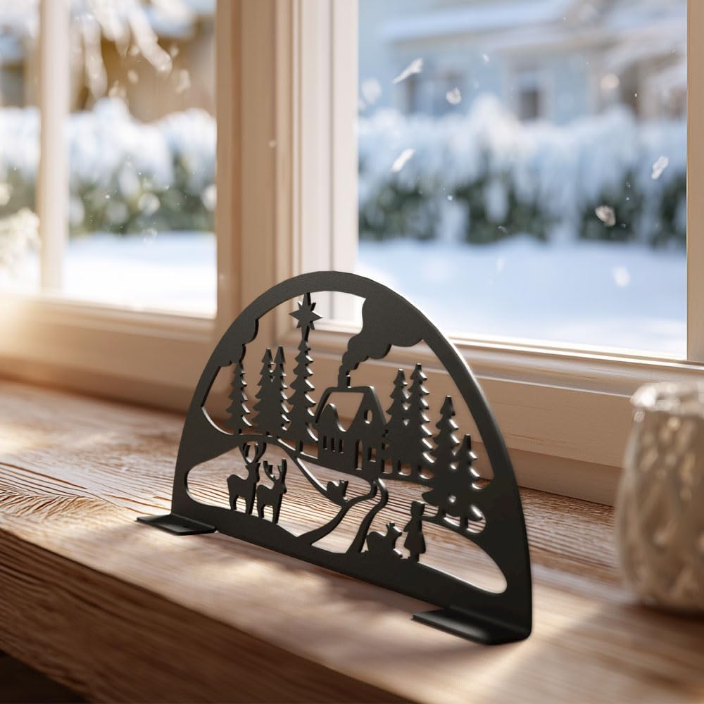 KNOBLOCH Schwibbogen aus Metall Winter-Motiv | für Innen | Schwarz | Outdoor | Weihnachtsdeko für Fe