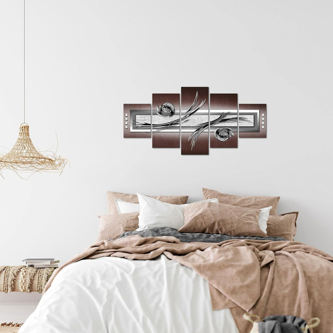 Runa Art Wandbilder Abstrakt 5 Teilig Bild auf Vlies Leinwand Deko Wohnzimmer Schlafzimmer Grau Brau