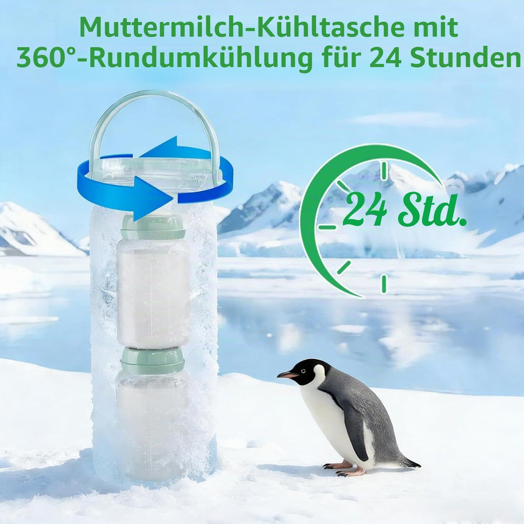 Muttermilch Kühlbox Tragbar mit 2x300ml Flaschen – 24h Kühlen &amp; Warmhalten, 360° Isolierung – Stillz