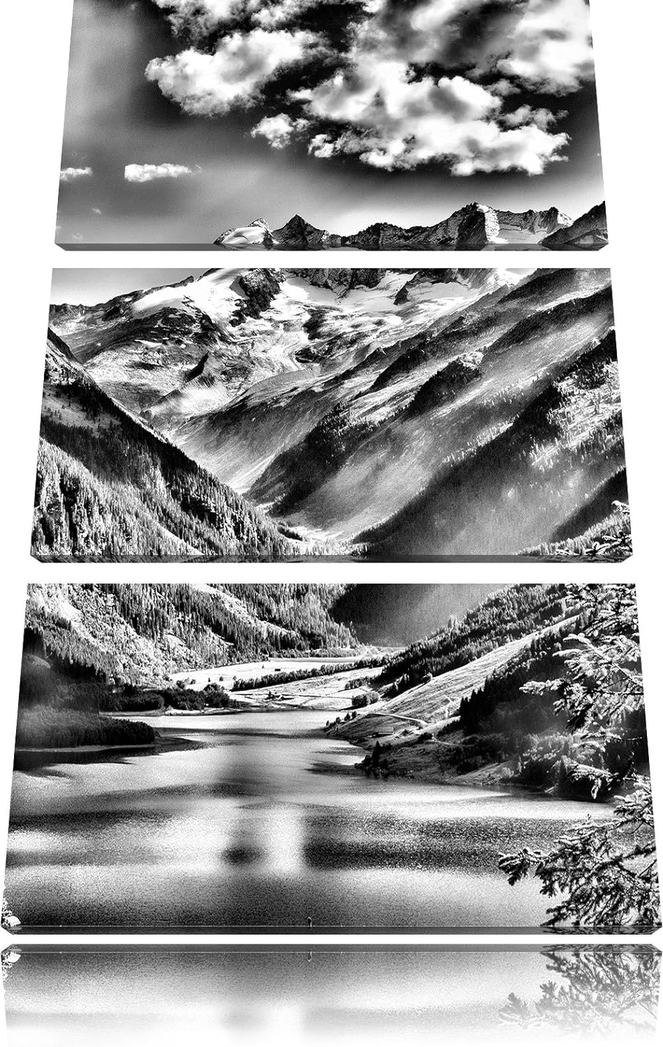 Pixxprint See an Bergen als Leinwandbild | Grösse: 3 Teilig (120x80) | Wandbild| Kunstdruck | fertig