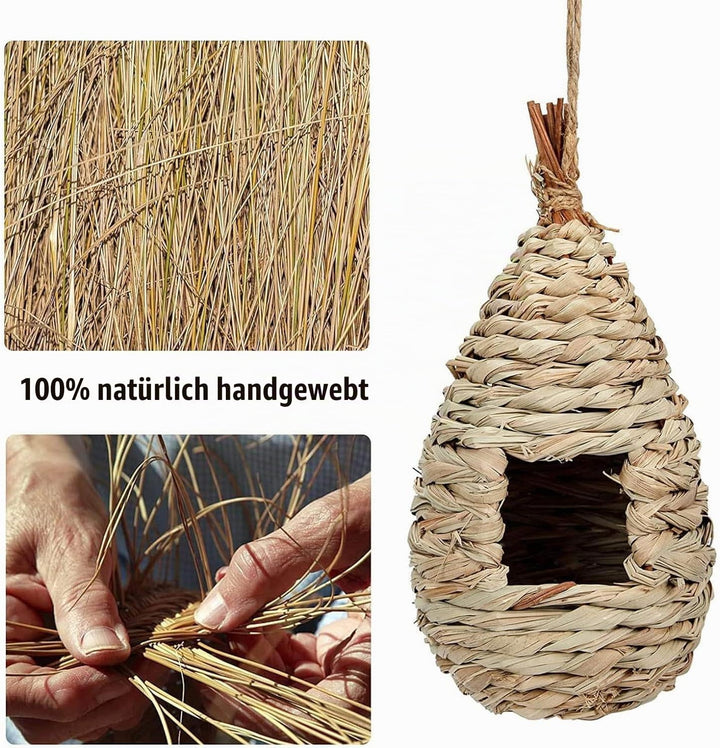 2 Stück Gras Bird Nest, Handgewebte Vogelhäuser, Verschleissfest Hängender Vogelnest, für Wellensitt