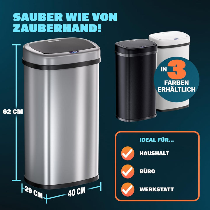 Monzana® Mülleimer mit Sensor Küche 50L Edelstahl Elektrisch Deckel Klemmring inkl. USB-Kabel Abfall