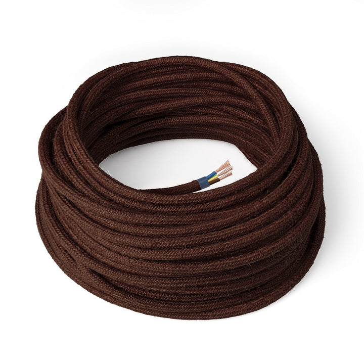 Amarcords - Textilkabel für Lampen BRAUN, rund, Jute, 30 Meter, mit Erdung 3x0,75 - Stoffkabel mit f