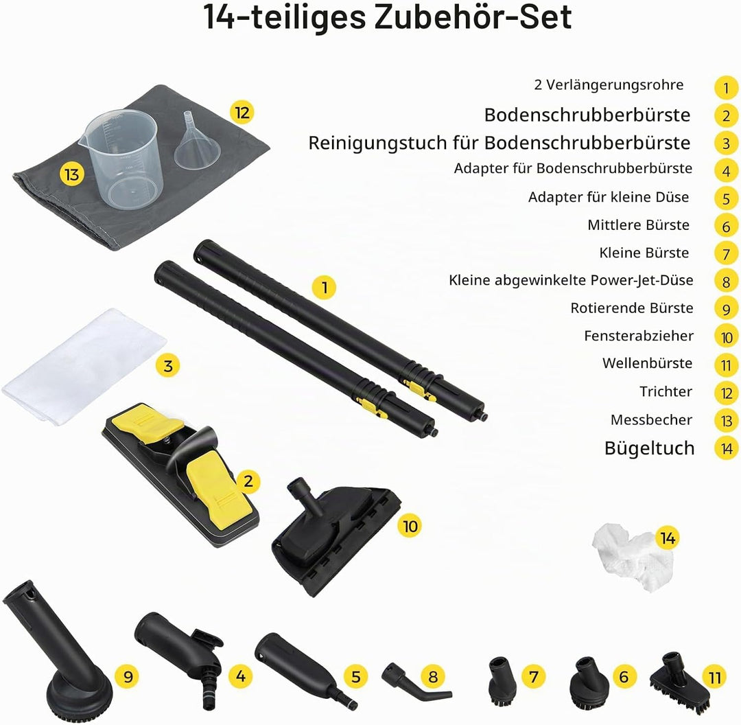 SOARS Dampfreiniger mit 13 Zubehör, Dampfdruck: 5 bar, Max. 160 ℃, Aufheizzeit: 8 min., Leistung: 20