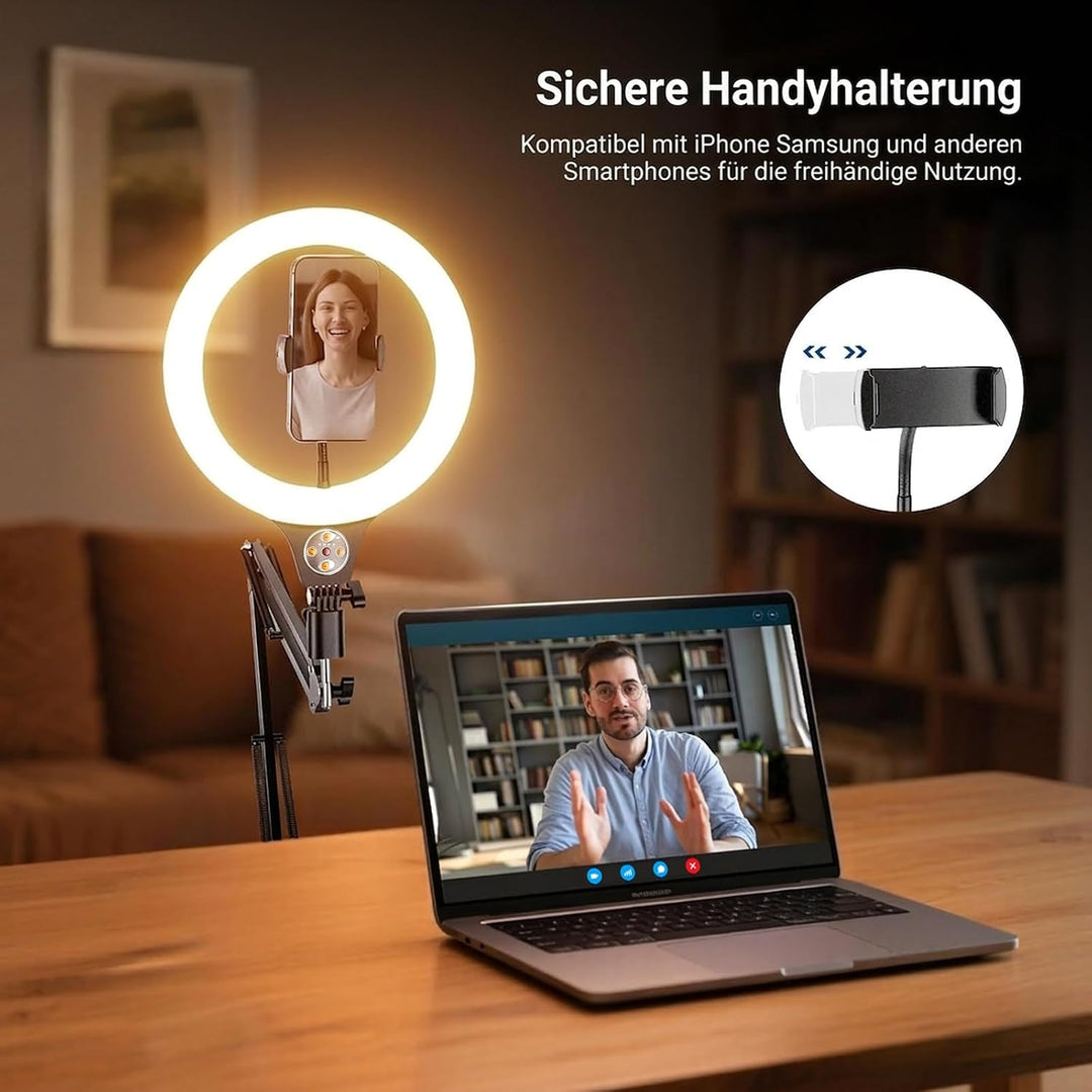 NEEWER Entry Level Version 10,5" 10W Ringlicht mit 46“-63" Stativ, Handyhalterung für Deckenmontage,