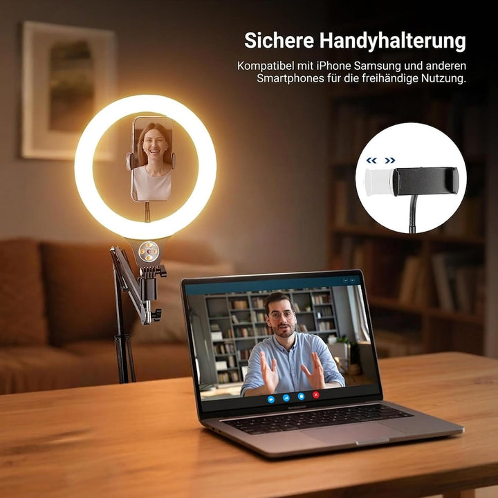 NEEWER Entry Level Version 10,5" 10W Ringlicht mit 46“-63" Stativ, Handyhalterung für Deckenmontage,