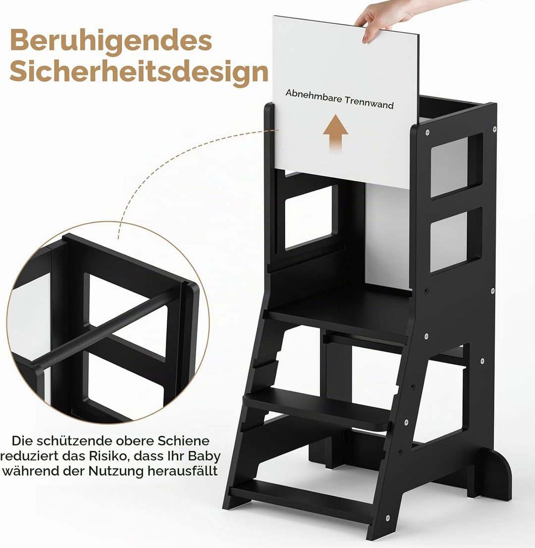 KIDINIX Kinder Lernturm ab 1 Jahr, für Küche und Bad,Schwarz, Schwarz