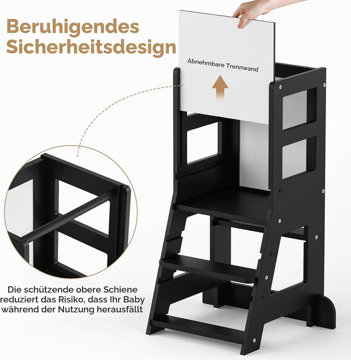 KIDINIX Kinder Lernturm ab 1 Jahr, für Küche und Bad,Schwarz, Schwarz
