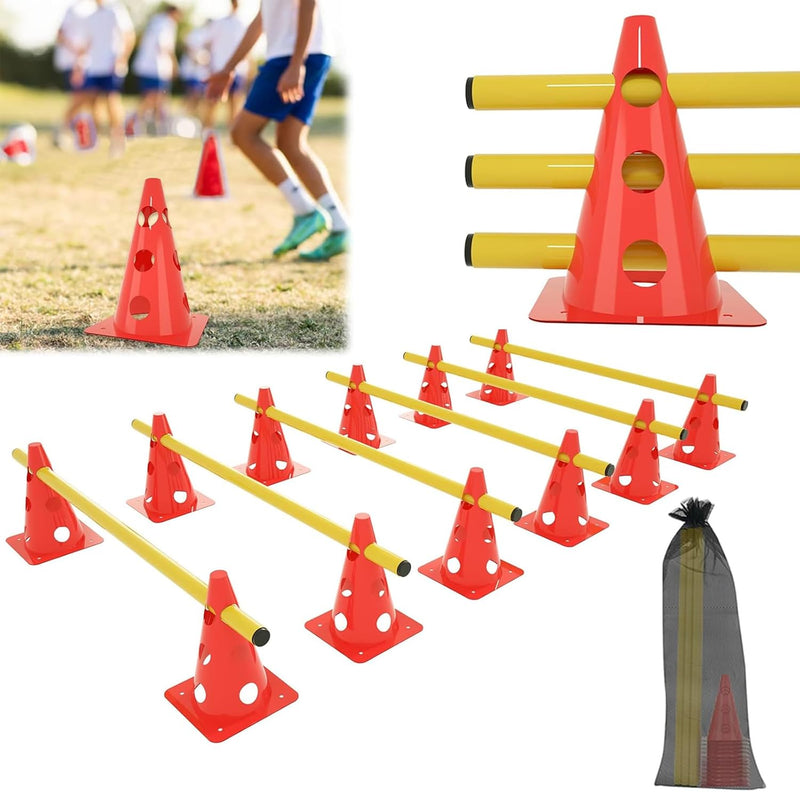 ACXIN 6er Sports Steckhürdenset 12 Kegel + 6 Stangen Agility Hürden Steckhürden Set, Koordinationstr