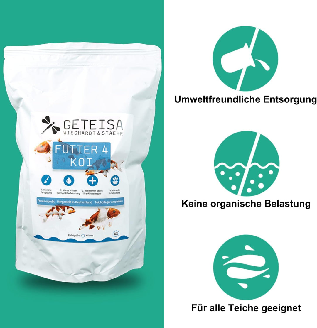 GETEISA Futter 4 Koi 10 kg - Hochwertiges Basis-Koi-Futter mit 4,5mm Pellets, Nährstoffreich, Förder