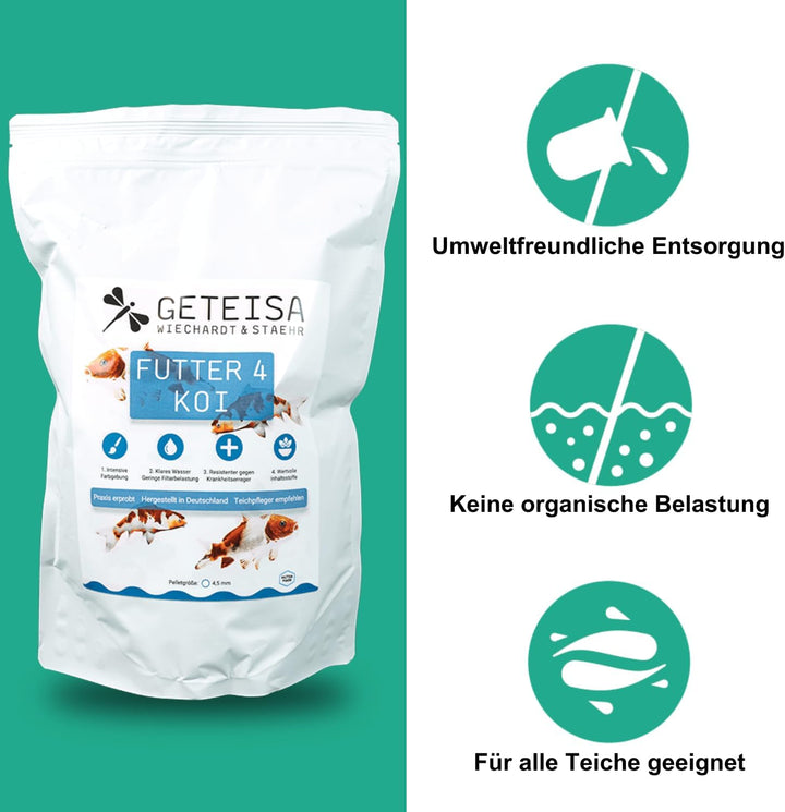 GETEISA Futter 4 Koi 10 kg - Hochwertiges Basis-Koi-Futter mit 4,5mm Pellets, Nährstoffreich, Förder