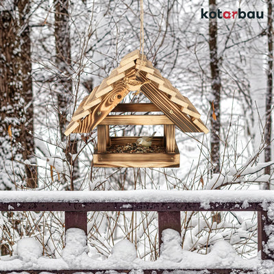 KOTARBAU® Holz-Vogelfutterhaus aus Gebranntem Holz zum Aufhängen + 0,5 kg Futter Gratis