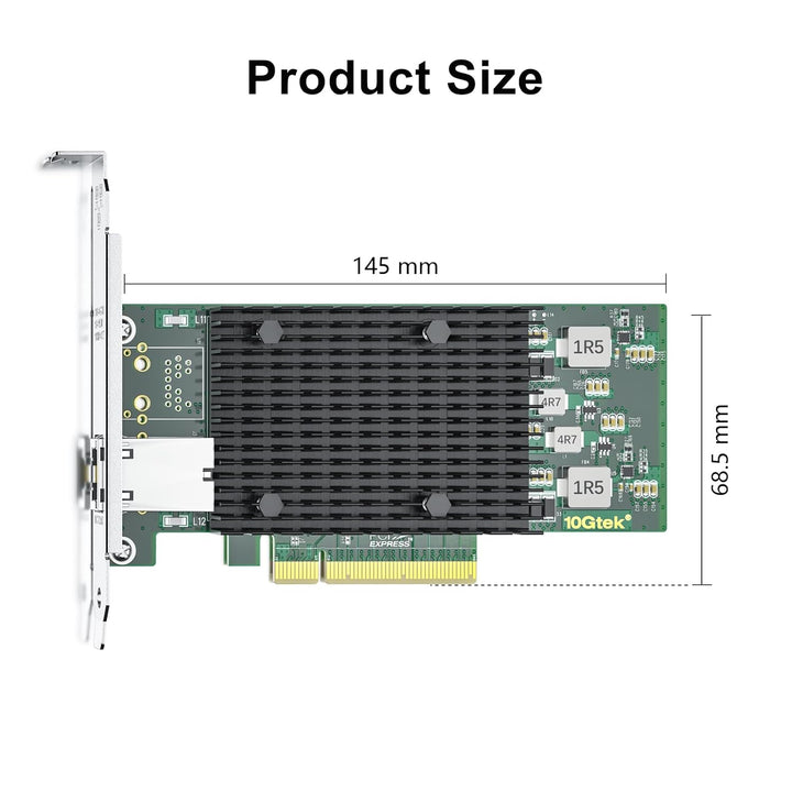 10Gtek® 10Gb PCI-E NIC Netzwerkkarte, Single Copper RJ45 Port, mit Intel X540-BT1 Controller, PCI Ex