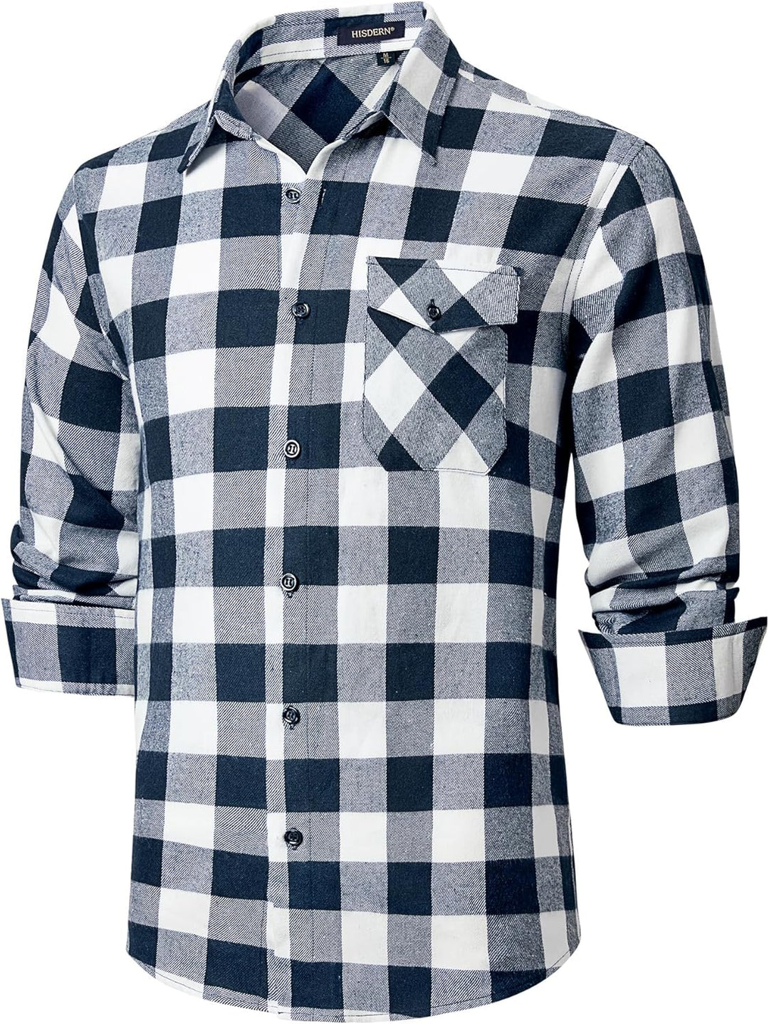 HISDERN Flanellhemd Herren Karierte Hemden Herren Langarm Button Down Baumwolle Holzfällerhemd Regul