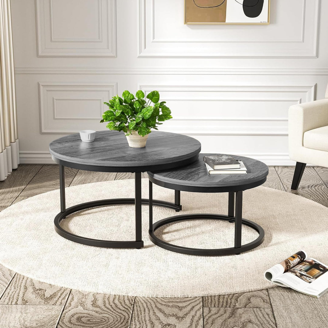 Hawthyhome wohnzimmertisch aus Holz mit Metallrahmen, couchtisch 2er Set & Moderner Beistelltisch Ka