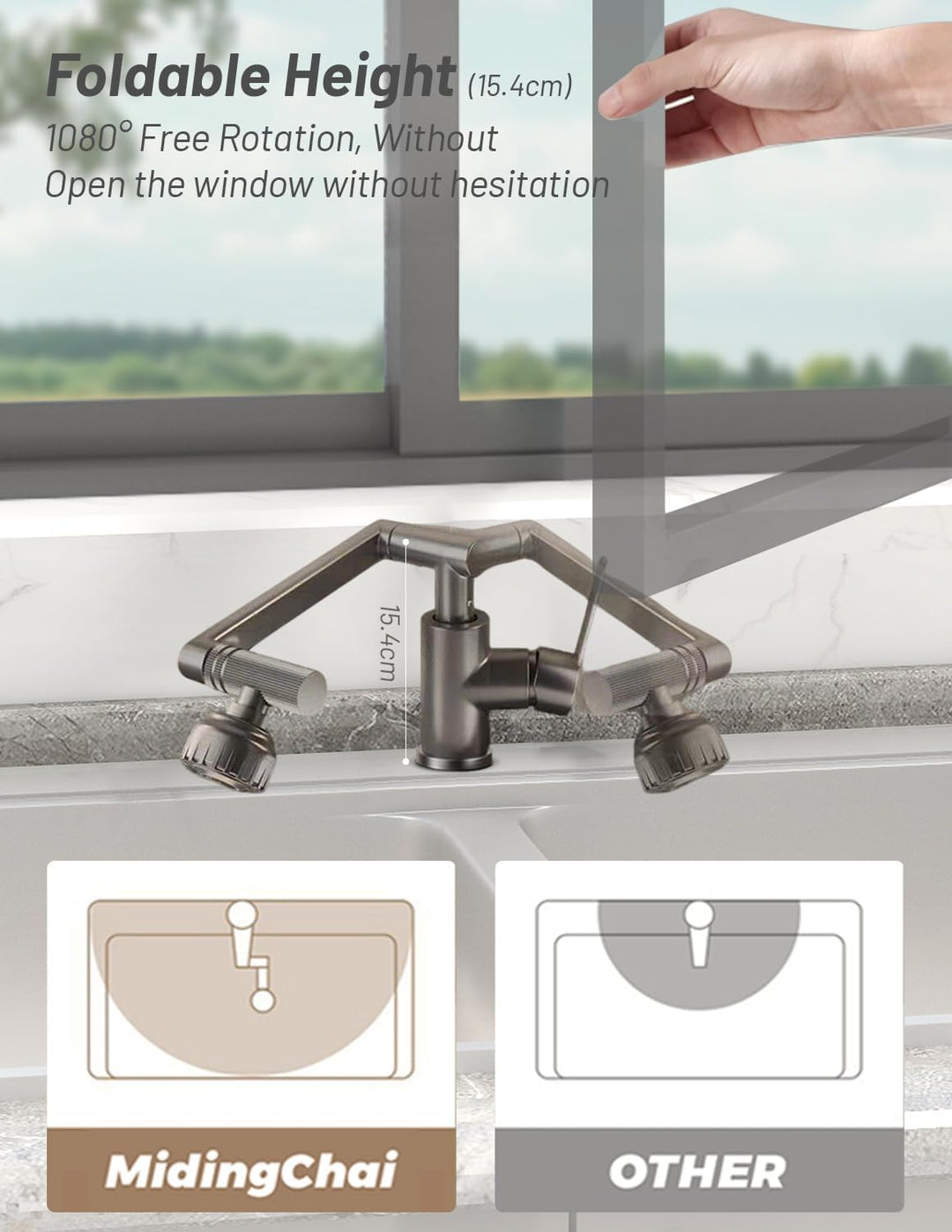 MIDINGCHAI Armatur Bad, Wasserhahn Bad Hoch, 1080 Grad Drehbarer Wasserhahn mit Schlauch, Ideal Stan