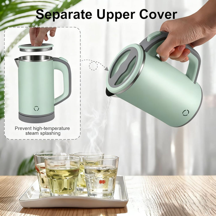 Reise Wasserkocher Edelstahl Klein, 0.8L 5 Minuten Schnelles Kochen Elektrischer Wasserkocher, 600W