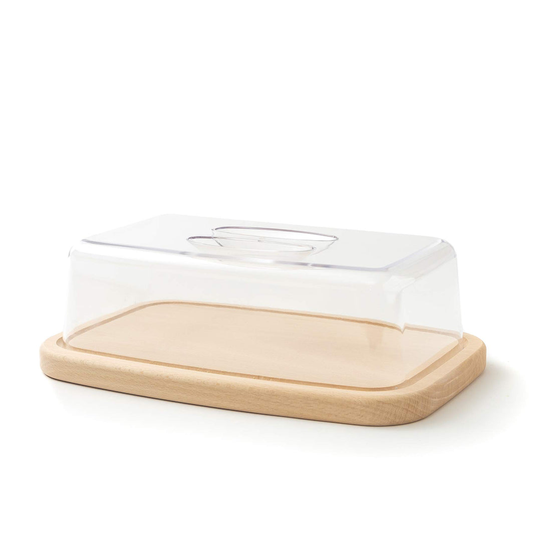 Tuuli Kitchen Käseglocke Käsebrett Käseplatte Holzbrett aus Holz Buche Natur Plastik Aufbewahrung vo