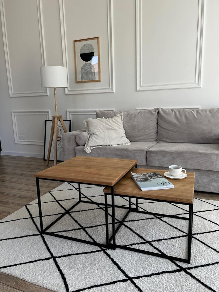Original BestLoft® 2er-Set Couchtisch Twinsburg aus edler Eiche Industriedesign (Eiche Hell Natur +