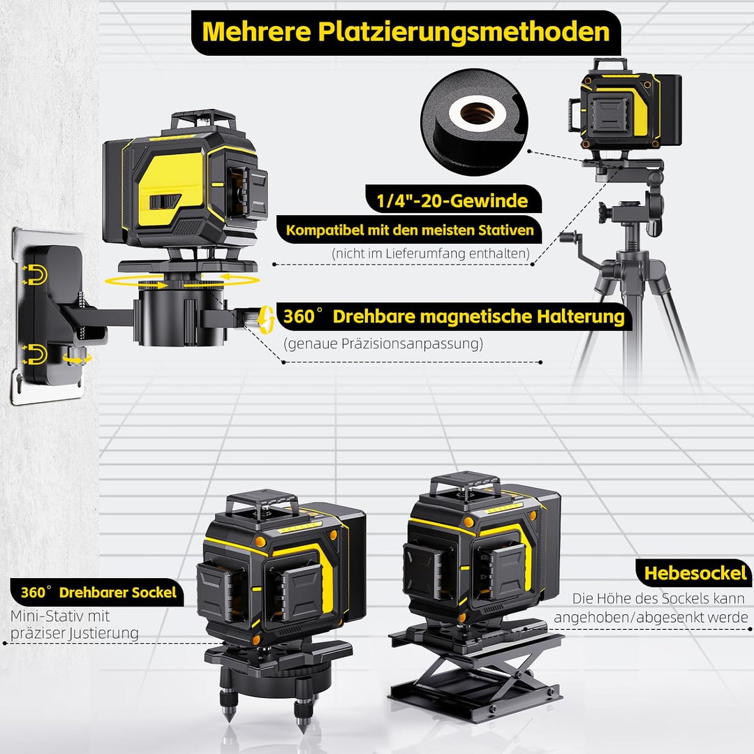 Kreuzlinienlaser Grün 16 Linien, 4 x 360 °Laser Wasserwaage Selbstnivellierend, Linienlaser kreuzlas