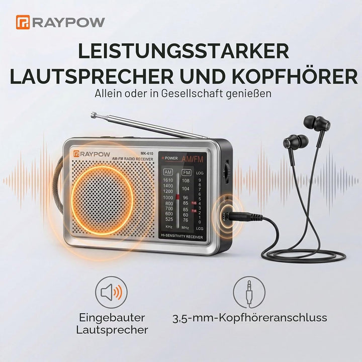 Tragbares Radio, 2-Band-Radio, FM-Transistorradio, tragbare Tasche, funktioniert mit 2 Batterien LR2