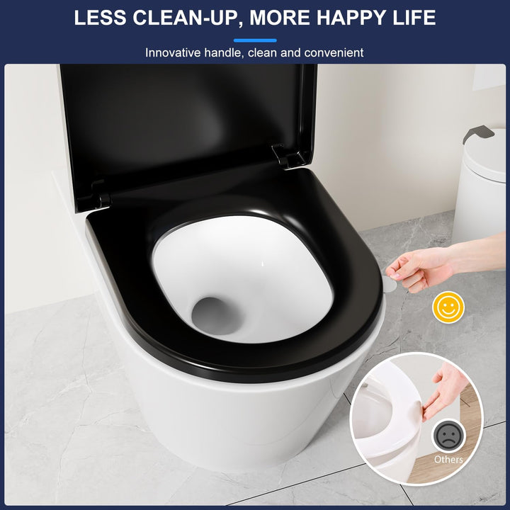 YEAUPE PRO WC Sitz mit Absenkautomatik D-Form [KURZ], Toilettendeckel mit Puller Lid, Toilettensitz