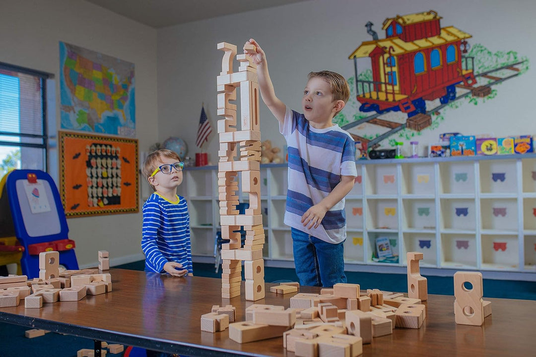 SumBlox All-New Basic Set of 76 Math Building Blocks - STEM Solid Wood Educational Number Blocks, In