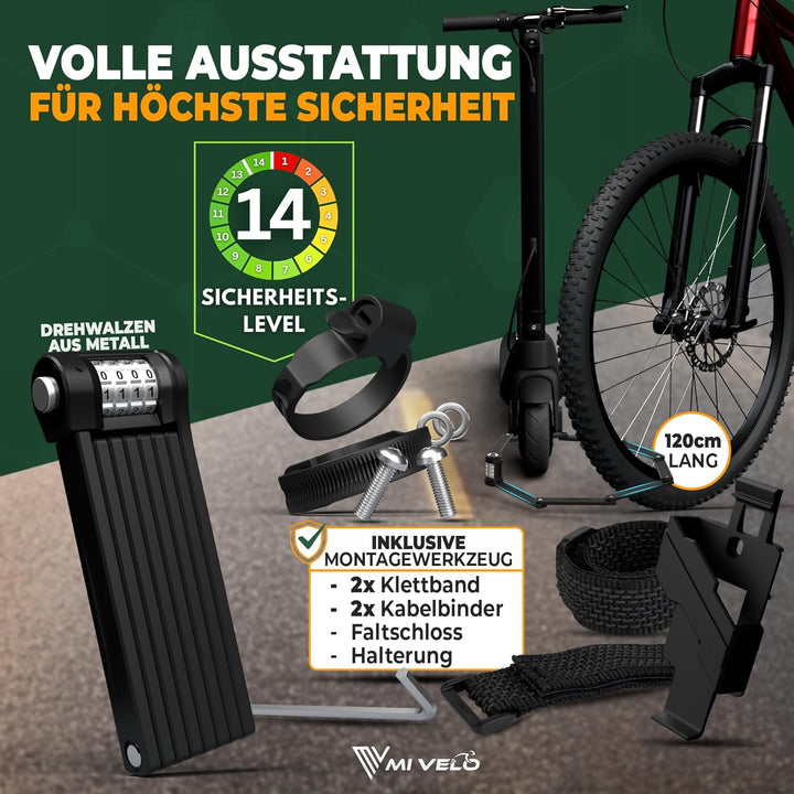 MIVELO Fahrradschloss Faltschloss extra sicher I Faltschloss Zahlenschloss mit 10.000 möglichen Komb