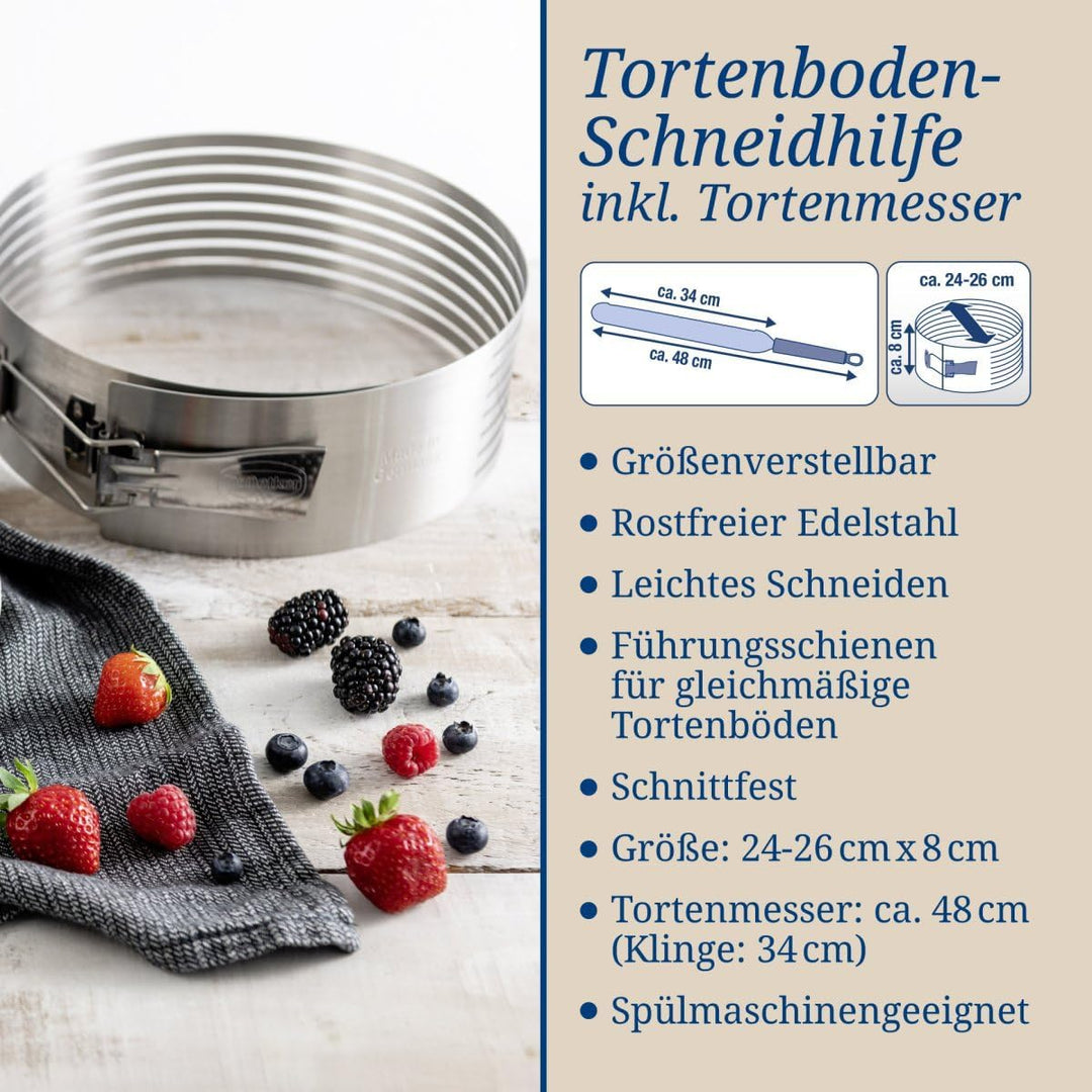 Dr. Oetker Tortenboden-Schneidhilfe Ø 26-28 mit Tortenmesser, hochwertiger Backhelfer zum Schneiden