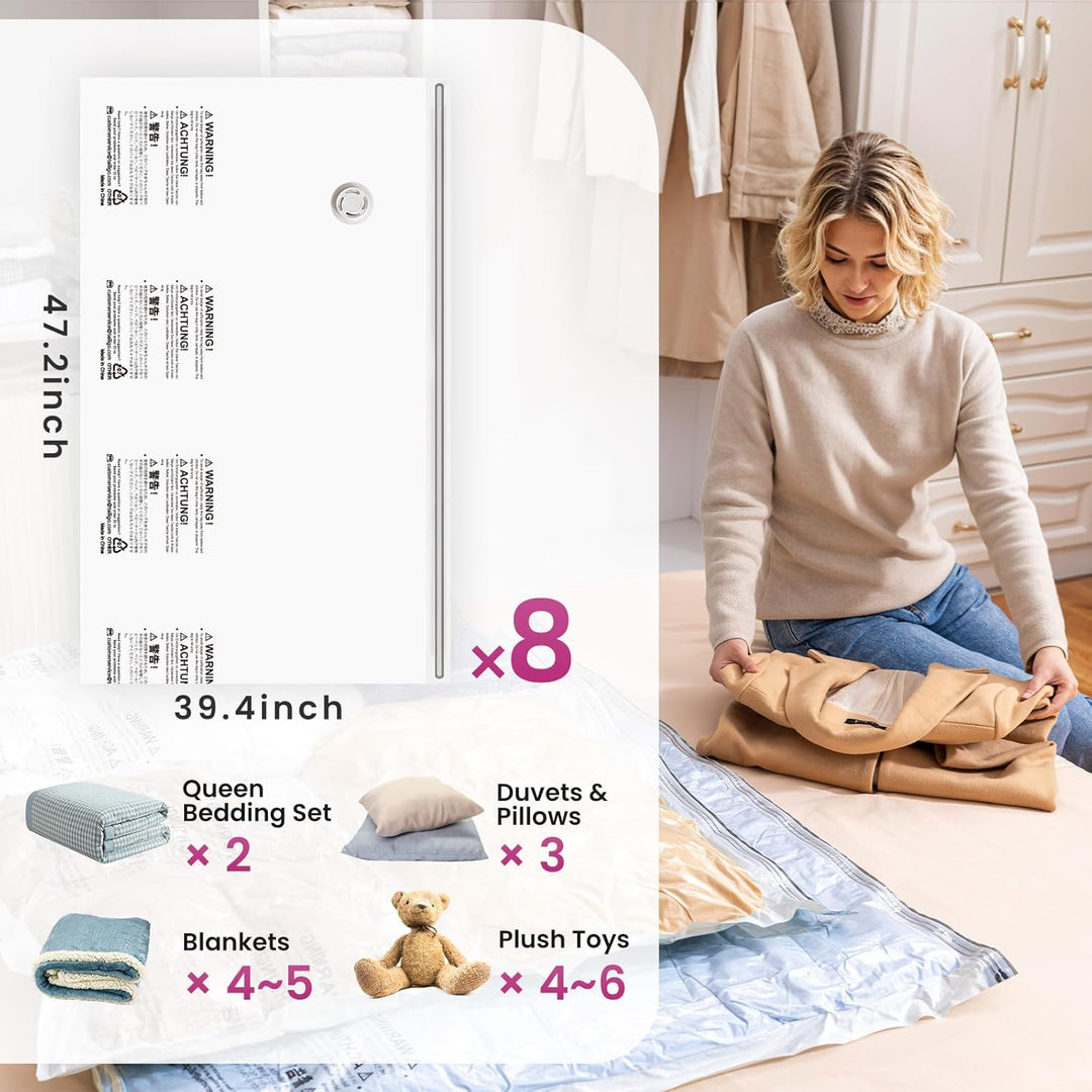 TAILI Vakuumbeutel für Bettdecken 8 Stück Super Gross 120 X 100 CM Vakuumierbeutel für Kleidung, Dec