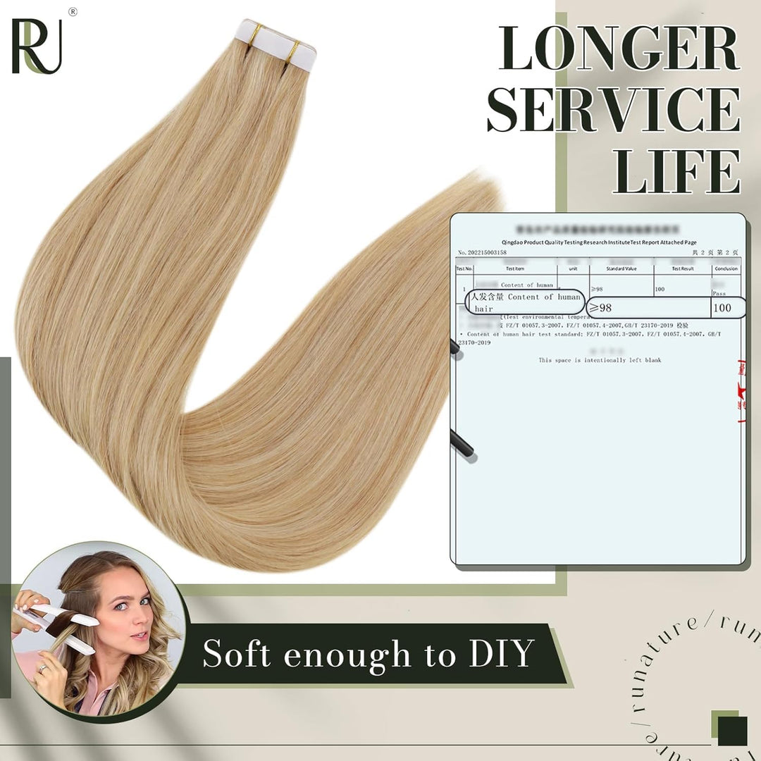 RUNATURE Tape Echthaar Extensions Blond Highlight 35cm Remy Echthaar Tape in Extensions Menschenlich