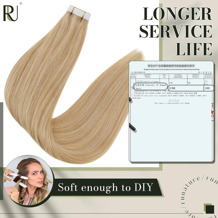 RUNATURE Tape Echthaar Extensions Blond Highlight 35cm Remy Echthaar Tape in Extensions Menschenlich