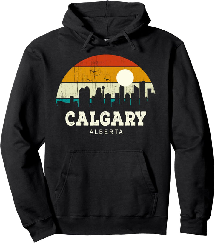Vintage Retro Style Pine Tree Sunset Calgary Alberta skyline Pullover Hoodie