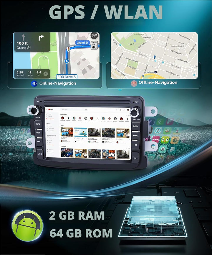 2G&amp;64G 7" Autoradio Für Renault Dacia Duster Sandero Dokker Logan Lodgy Captur mit Carplay Android A