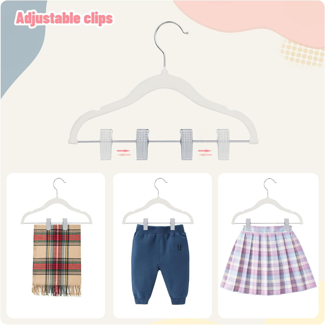 ManGotree Kinder-Rockbügel, 28 Pack Baby-Samtbügel mit beweglichen Clips, rutschfeste Hosenbügel, 30